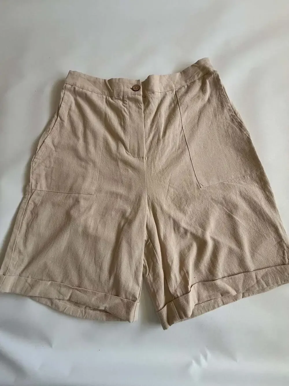 SHEIN Beige Linen Shorts Womens Large High Waist Pocket Boho Y2K